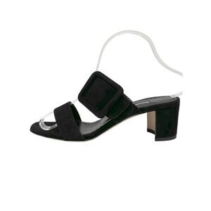 Manolo Blahnik Black Suede Buckle Mules‎ Block Heel 50mm 38